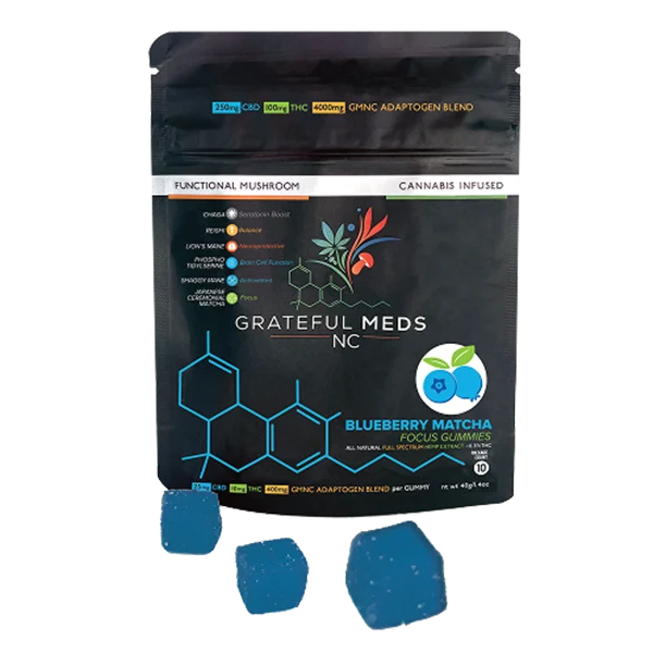 GratefulMeds Blueberry Matcha Focus Gummies Case 2ct